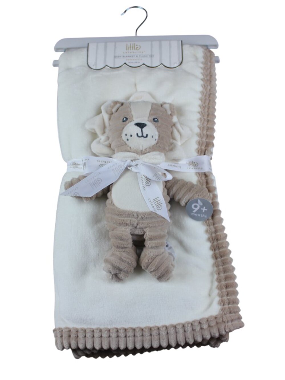 Little Celebrity Lion Plush Baby Blanket Set Sherpa Fleece Brown Ivory Boys NWT